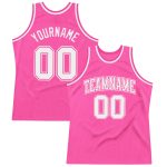 Personalized Pink White Authentic Throwback Basketball Jersey Team Custom Name and Number