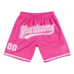 Personalized Pink White Authentic Throwback Basketball Shorts Team Custom Name and Number