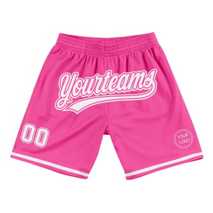 Personalized Pink White Authentic Throwback Basketball Shorts Team Custom Name and Number