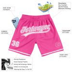 Personalized Pink White Authentic Throwback Basketball Shorts Team Custom Name and Number