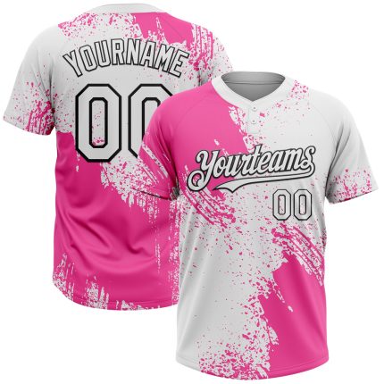 Personalized Pink White-Black 3D Pattern Abstract Brush Stroke Two-Button Unisex Softball Jersey Team Custom Name and Number