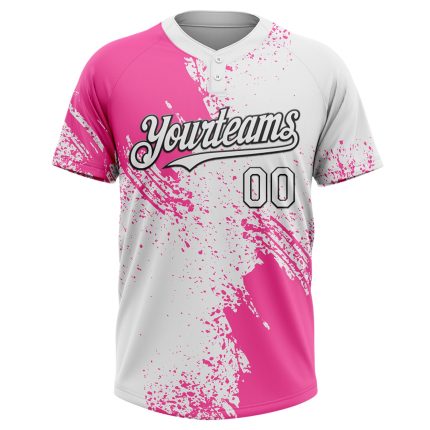 Personalized Pink White-Black 3D Pattern Abstract Brush Stroke Two-Button Unisex Softball Jersey Team Custom Name and Number