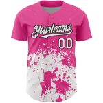 Personalized Pink White-Black 3D Pattern Design Abstract Splash Grunge Art Authentic Baseball Jersey Team Custom Name and Number