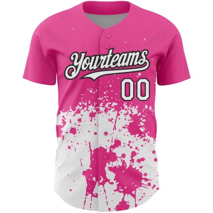 Personalized Pink White-Black 3D Pattern Design Abstract Splash Grunge Art Authentic Baseball Jersey Team Custom Name and Number