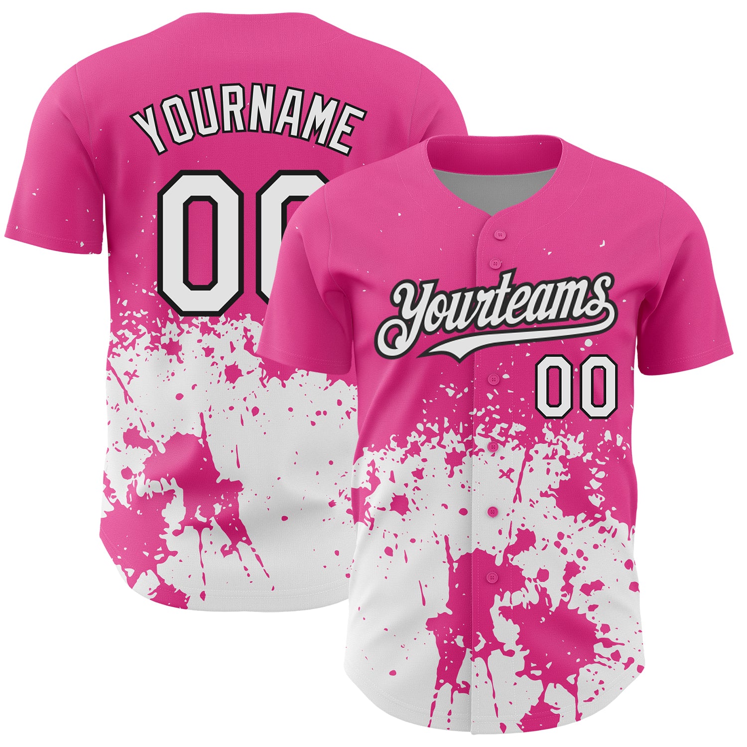 Personalized Pink White-Black 3D Pattern Design Abstract Splash Grunge Art Authentic Baseball Jersey Team Custom Name and Number