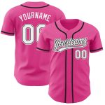 Personalized Pink White-Black Authentic Baseball Jersey