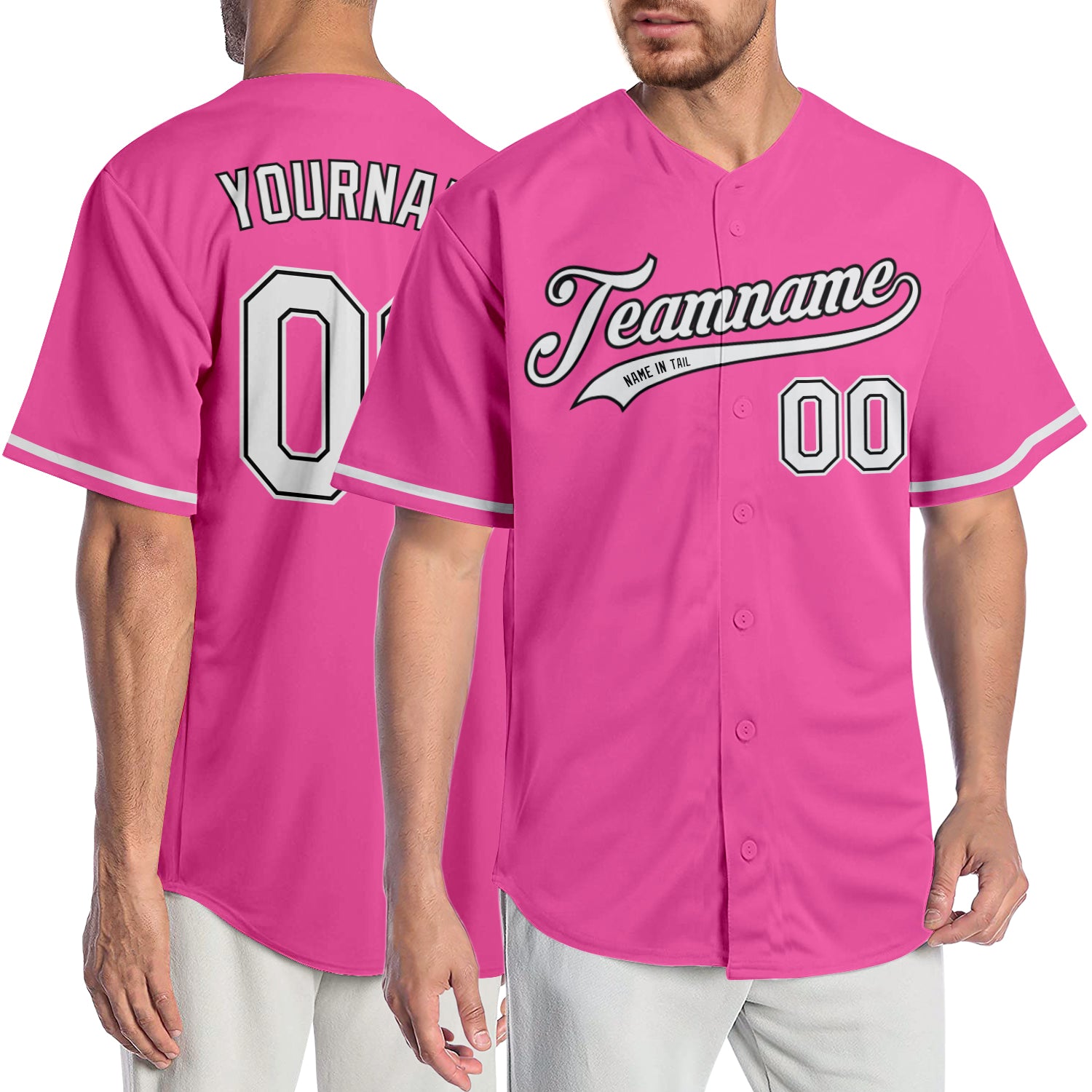 Personalized Pink White-Black Authentic Baseball Jersey Team Custom Name and Number