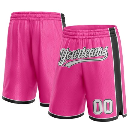 Personalized Pink White-Black Authentic Basketball Shorts Team Custom Name and Number