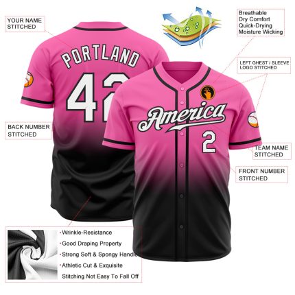 Personalized Pink White-Black Authentic Fade Fashion Baseball Jersey Team Custom Name and Number