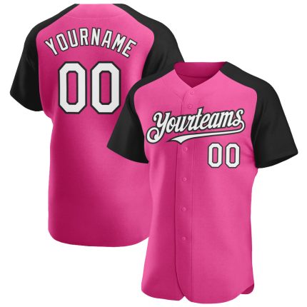 Personalized Pink White-Black Authentic Raglan Sleeves Baseball Jersey Team Custom Name and Number