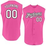Personalized Pink White-Black Authentic Sleeveless Baseball Jersey Team Custom Name and Number