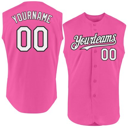 Personalized Pink White-Black Authentic Sleeveless Baseball Jersey Team Custom Name and Number