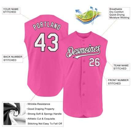 Personalized Pink White-Black Authentic Sleeveless Baseball Jersey Team Custom Name and Number
