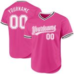 Personalized Pink White-Black Authentic Throwback Baseball Jersey Team Custom Name and Number