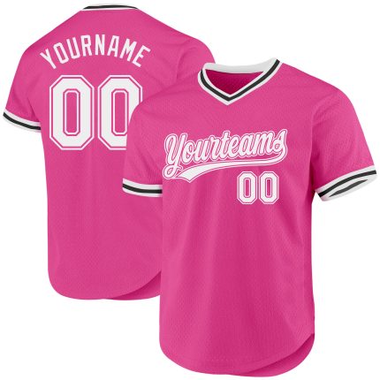 Personalized Pink White-Black Authentic Throwback Baseball Jersey Team Custom Name and Number