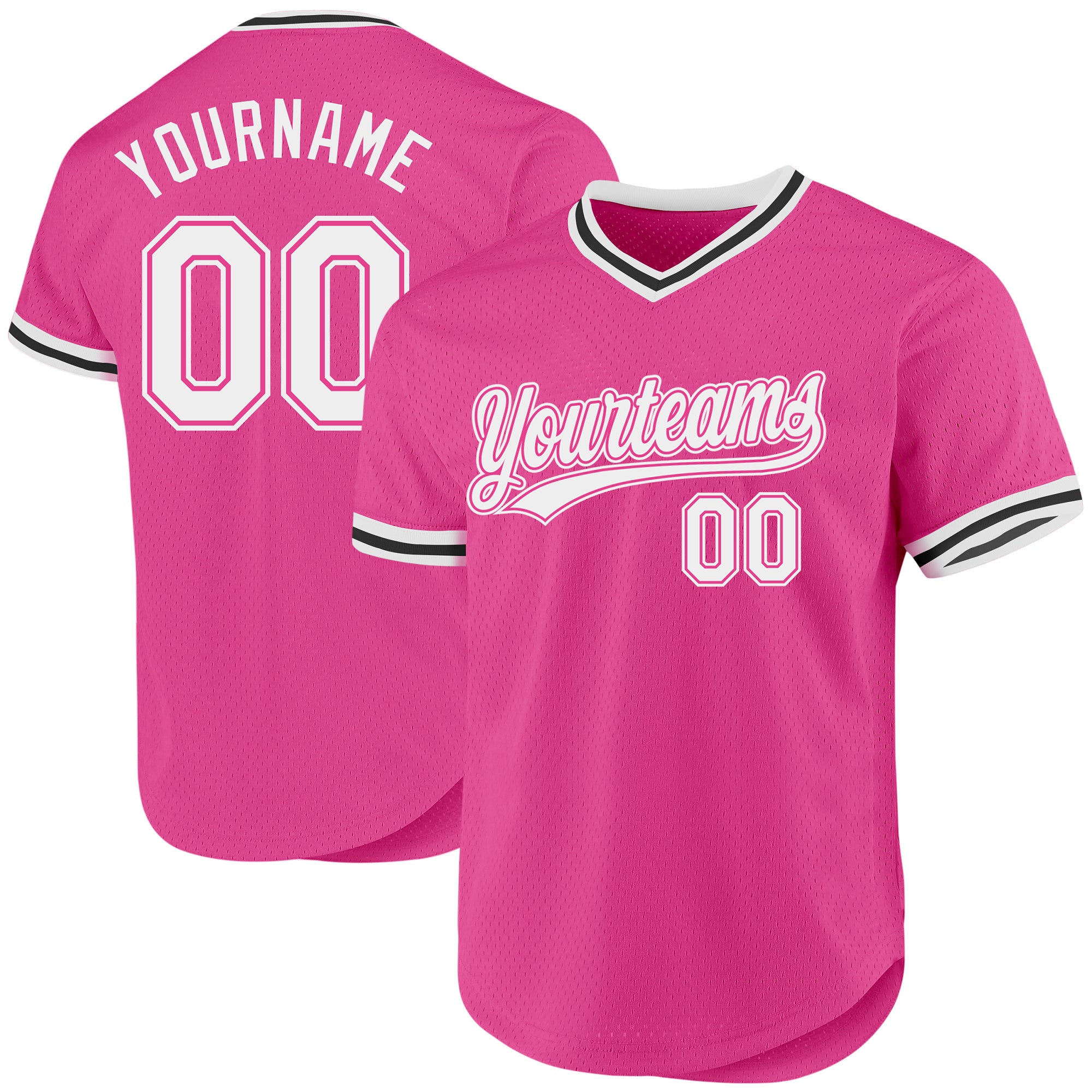 Personalized Pink White-Black Authentic Throwback Baseball Jersey Team Custom Name and Number