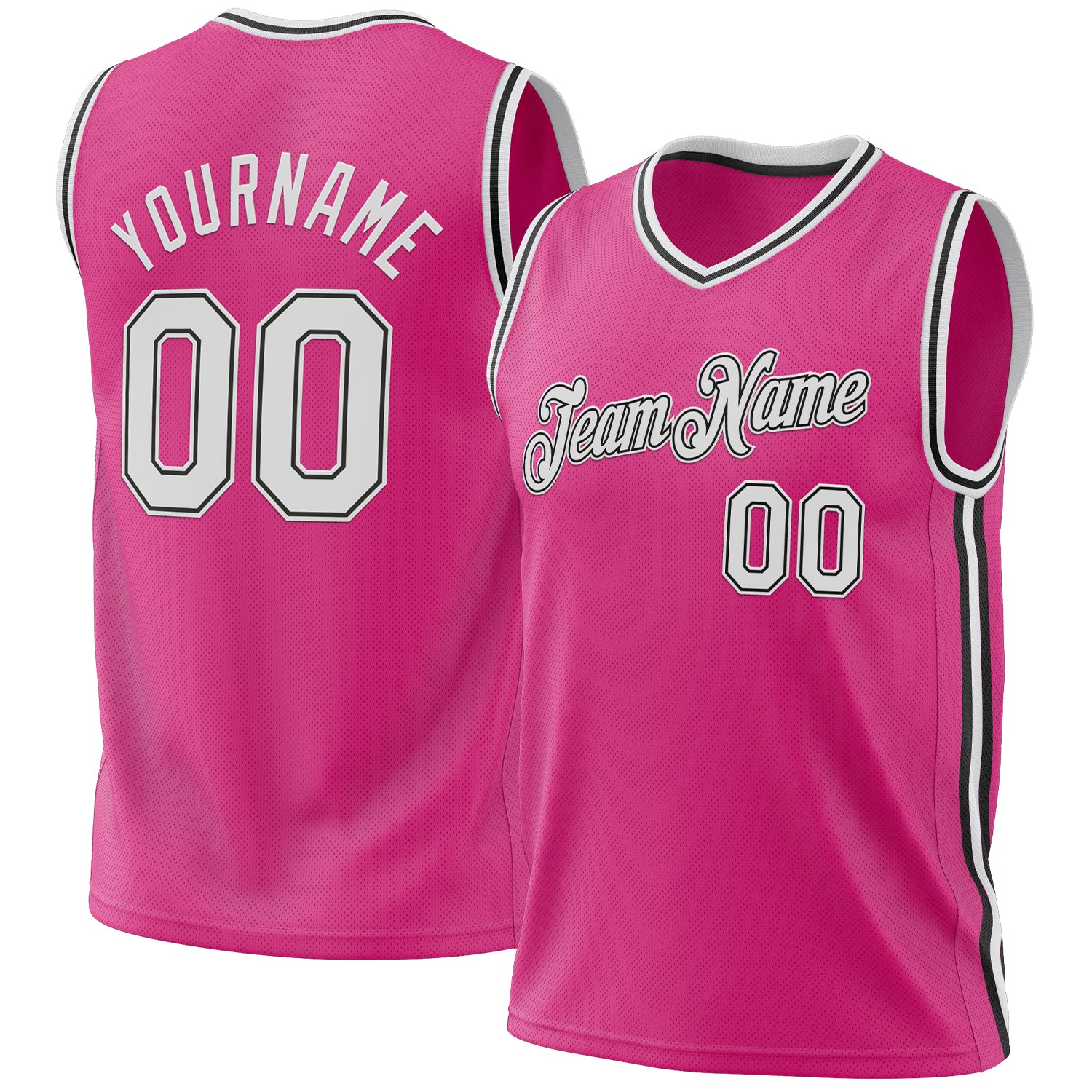 Personalized Pink White-Black Authentic Throwback Basketball Jersey