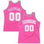 Personalized Pink White-Black Authentic Throwback Basketball Jersey Team Custom Name and Number