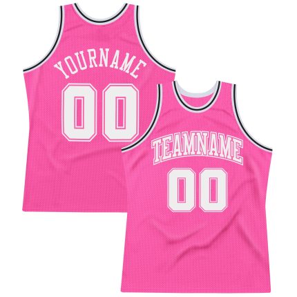 Personalized Pink White-Black Authentic Throwback Basketball Jersey Team Custom Name and Number