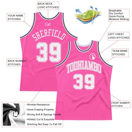 Personalized Pink White-Black Authentic Throwback Basketball Jersey Team Custom Name and Number
