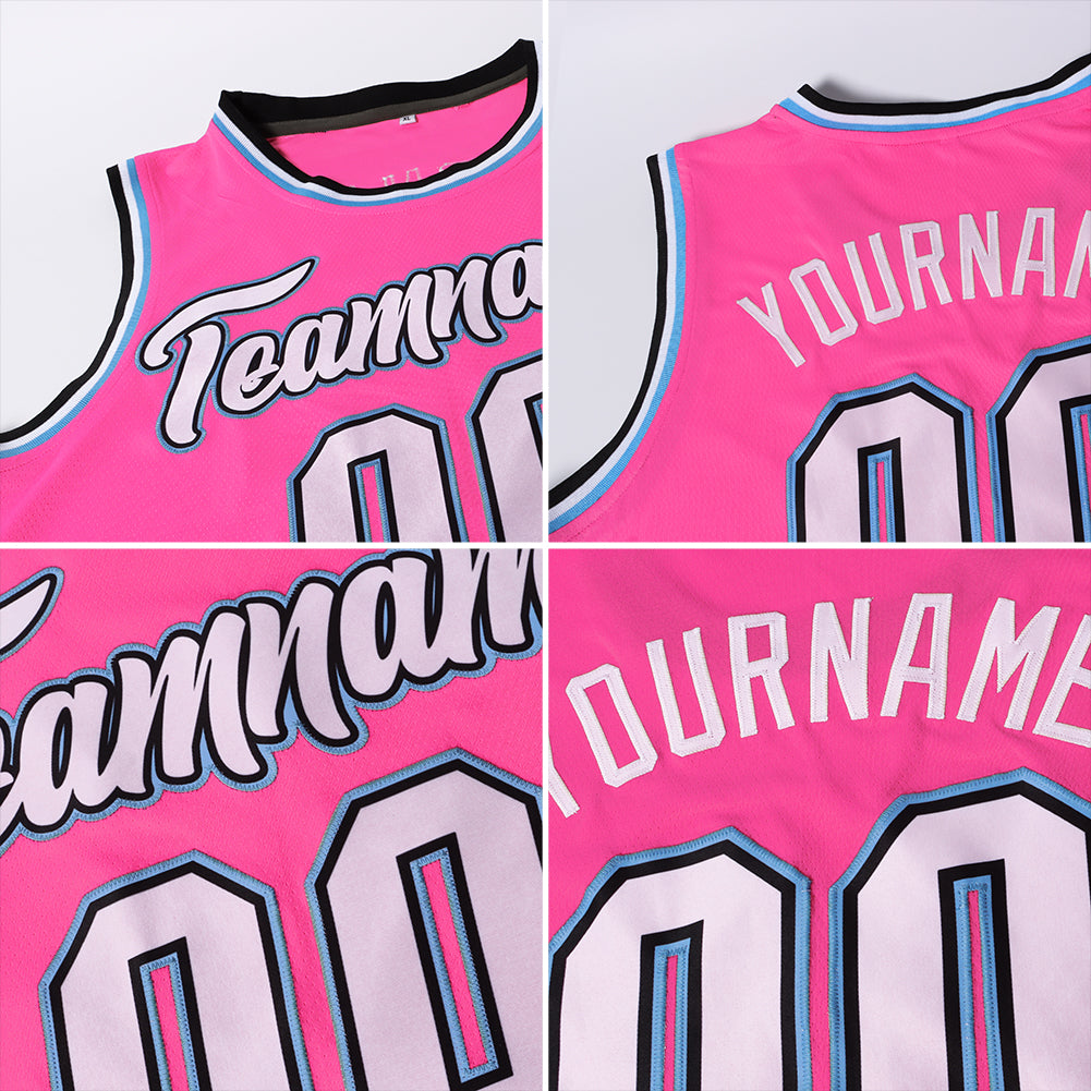 Personalized Pink White-Black Authentic Throwback Basketball Jersey Team Custom Name and Number Personalized Pink White-Black Authentic Throwback Basketball Jersey Team Custom Name and Number - Image 5