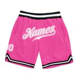 Personalized Pink White-Black Authentic Throwback Basketball Shorts Team Custom Name and Number