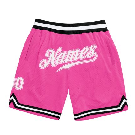 Personalized Pink White-Black Authentic Throwback Basketball Shorts Team Custom Name and Number