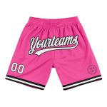 Personalized Pink White-Black Authentic Throwback Basketball Shorts