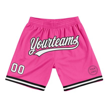 Personalized Pink White-Black Authentic Throwback Basketball Shorts