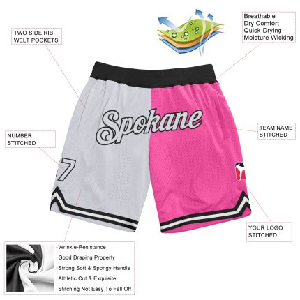 Personalized Pink White-Black Authentic Throwback Split Fashion Basketball Shorts Team Custom Name and Number