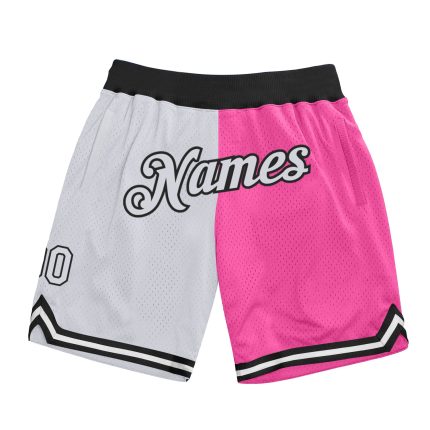 Personalized Pink White-Black Authentic Throwback Split Fashion Basketball Shorts Team Custom Name and Number