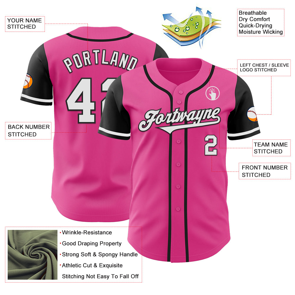 Personalized Pink White-Black Authentic Two Tone Baseball Jersey Team Custom Name and Number Personalized Pink White-Black Authentic Two Tone Baseball Jersey Team Custom Name and Number - Image 3