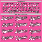 Personalized Pink White-Black Bomber Full-Snap Varsity Letterman Two Tone Jacket Team Custom Name and Number