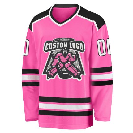 Personalized Pink White-Black Hockey Jersey