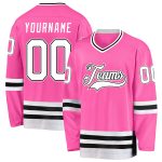 Personalized Pink White-Black Hockey Jersey Team Custom Name and Number