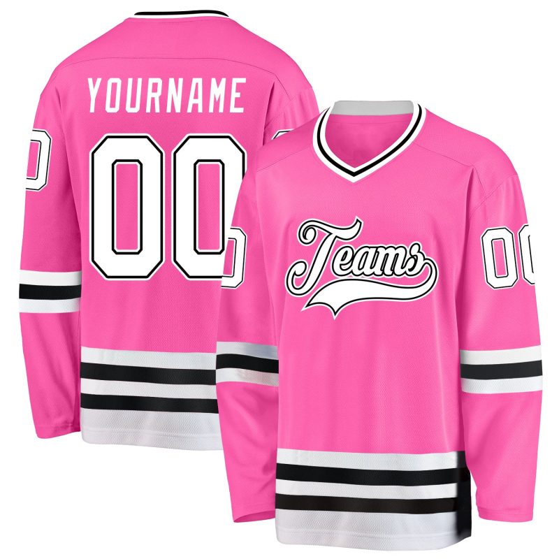 Personalized Pink White-Black Hockey Jersey Team Custom Name and Number