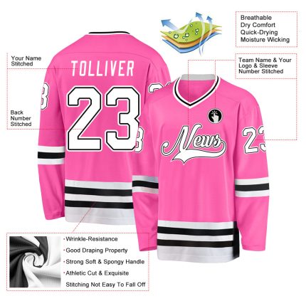 Personalized Pink White-Black Hockey Jersey Team Custom Name and Number