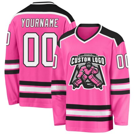 Personalized Pink White-Black Hockey Jersey