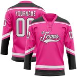 Personalized Pink White-Black Hockey Lace Neck Jersey Team Custom Name and Number