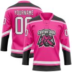Personalized Pink White-Black Hockey Lace Neck Jersey Team Custom Name and Number