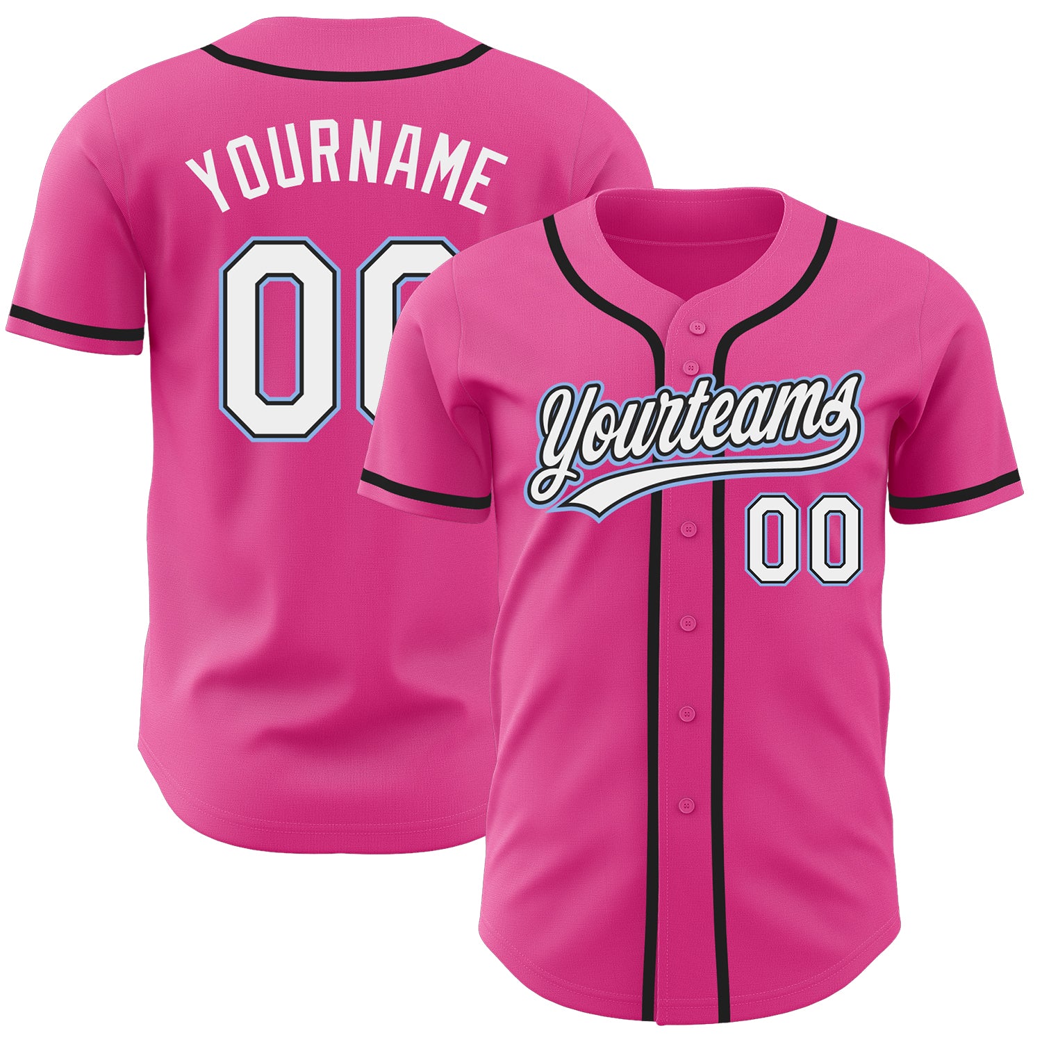 Personalized Pink White Black-Light Blue Authentic Baseball Jersey Team Custom Name and Number