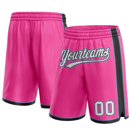 Personalized Pink White Black-Light Blue Authentic Basketball Shorts Team Custom Name and Number