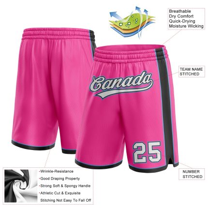 Personalized Pink White Black-Light Blue Authentic Basketball Shorts Team Custom Name and Number
