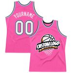 Personalized Pink White Black-Light Blue Authentic Throwback Basketball Jersey