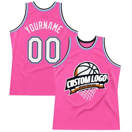 Personalized Pink White Black-Light Blue Authentic Throwback Basketball Jersey
