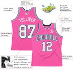 Personalized Pink White Black-Light Blue Authentic Throwback Basketball Jersey Team Custom Name and Number