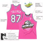 Personalized Pink White Black-Light Blue Authentic Throwback Basketball Jersey