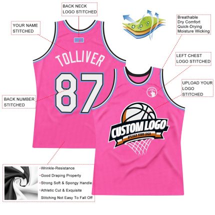Personalized Pink White Black-Light Blue Authentic Throwback Basketball Jersey