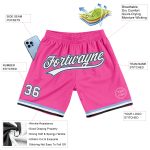 Personalized Pink White Black-Light Blue Authentic Throwback Basketball Shorts Team Custom Name and Number