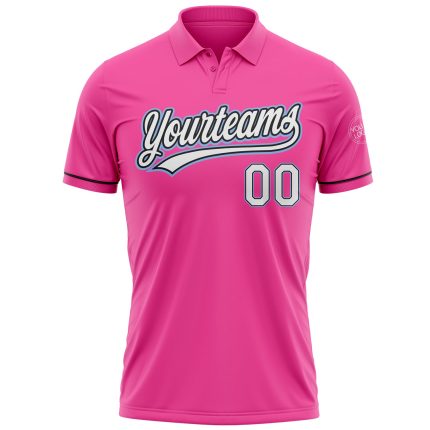 Personalized Pink White Black-Light Blue Performance Vapor Golf Polo Shirt Team Custom Name and Number